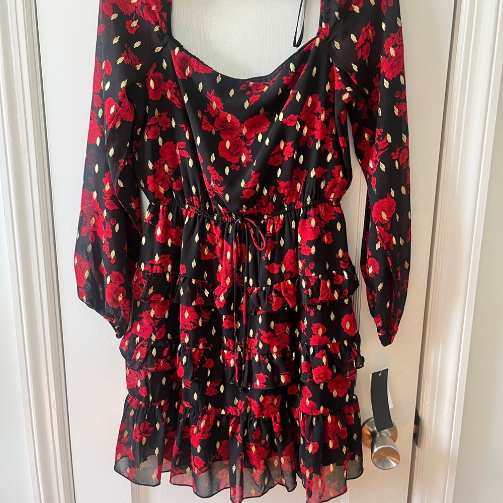 Red black and gold dress